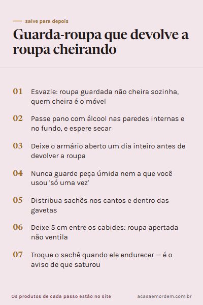 Checklist: Guarda-roupa que devolve a roupa cheirando